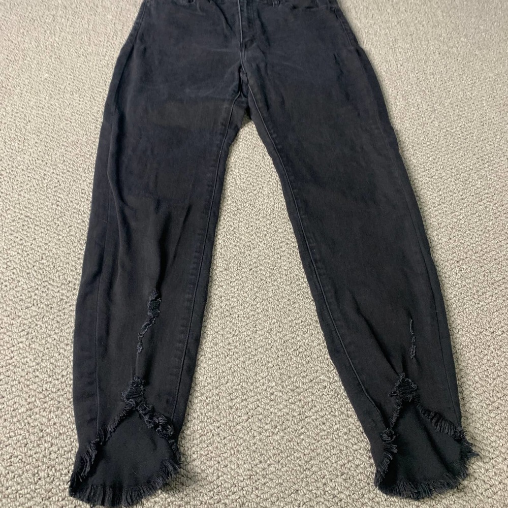 KanCan Womens Jeans Size 9/28 Black Denim Brielle High Rise Ankle Skinny Frayed